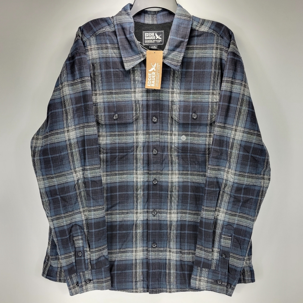 Eddie Bauer Fleece Lined Heavy Flannel Overshirt Jacket Mens XL Outdoor Work